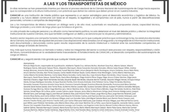 Transportistas publican desplegado ante guerra sucia en elecciones de CANACAR